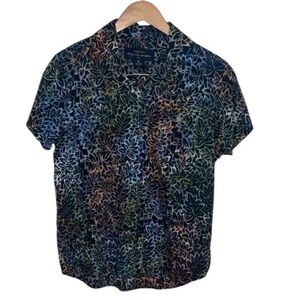 Pete Huntington Navy Batik Leaf Button Up Shirt Men Size M